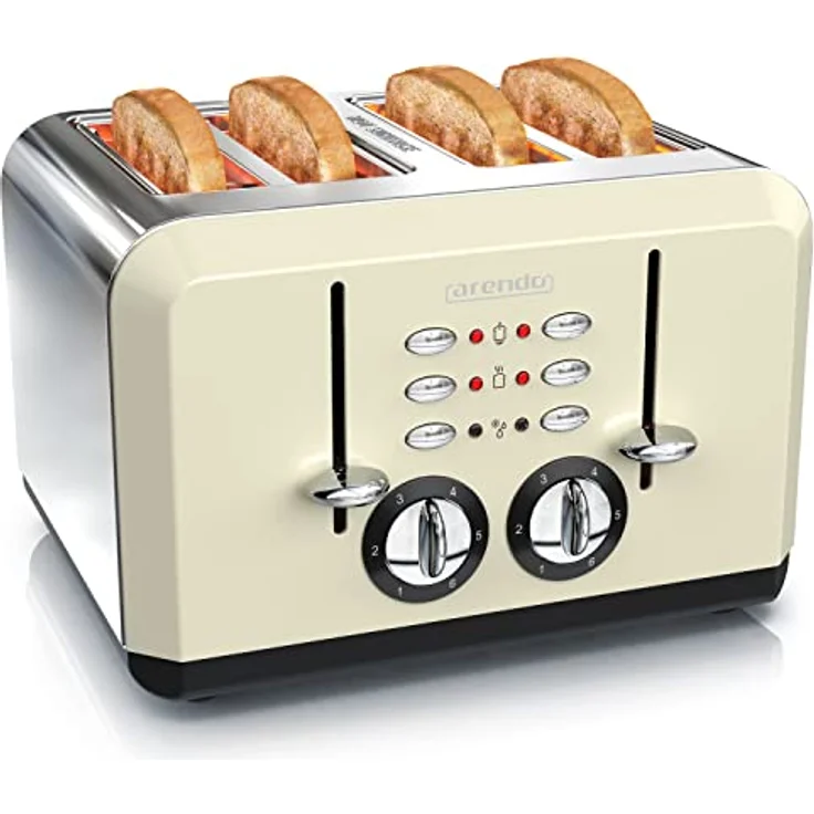 Arendo BREAKFAST X2 Automatik Toaster 4 Scheiben - Edelstahlgehäuse - Bräunungsgrad 1-6 - Aufwärm- und Auftaufunktion - Krümelschubladen - 1630 Watt - GS-Zertifiziert – Bild 1