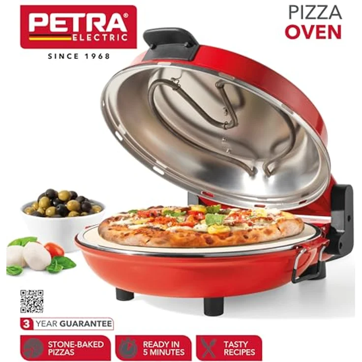 Petra PT5666VDE Elektrischer Pizzaofen - 1200W, 5 Heizstufen, inkl. Pizzastein & Zubehör, Rot – Bild 2