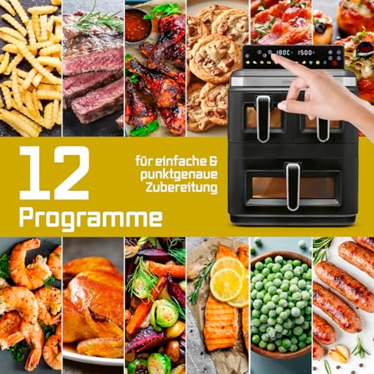 GOURMETmaxx FryUp3, Vertikale Heißluft-Fritteuse mit 3000W, 17l, 3 Frittierkammern und Sichtfenster, schwarz/Edelstahl – Bild 12