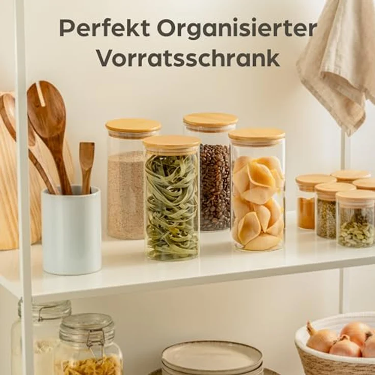Niboline Praknu Vorratsgläser mit Deckel Luftdicht - 4er Set Borosilikatglas Bambusdeckel 1,2 L Transparent - Aufbewahrungsgläser mit hygienischer Spülmaschinenreinigung – Bild 5