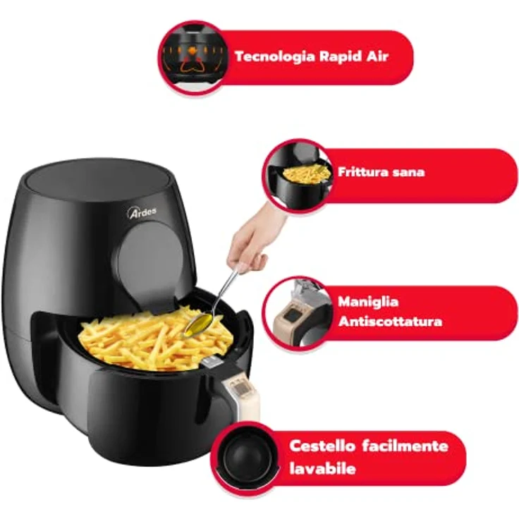 ARDES - Heißluftfritteuse 5 Liter Fassungsvermögen Air Fryer Maxi mit Digitalanzeige und 60-Minuten-Timer Höchsttemperatur 200 °C Modell Eldorada Maxi AR1K33 – Bild 4