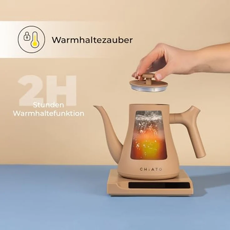 CHiATO flowPLAY Wasserkocher, 0,6 Liter, mit Temperaturwahl 40-100 °C, Touch-Display und 360°-drehbarem Sockel – Bild 7
