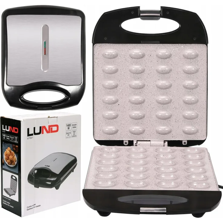 Lund 2-in-1-Sandwichmaker Keksbäcker, 1400W mit keramischer Antihaftplatte, schwarz, für 24 Stück