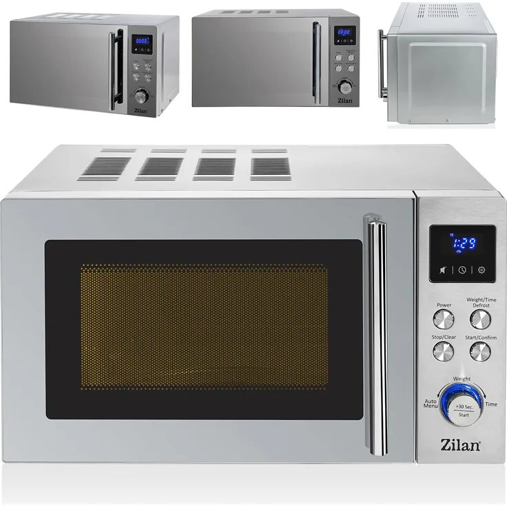 Zilan Mikrowelle ZMW-20, 20 Liter mit 8 Automatikprogrammen, 6 Leistungsstufen, LED Display, Auftaufunktion, Edelstahl, 700 Watt