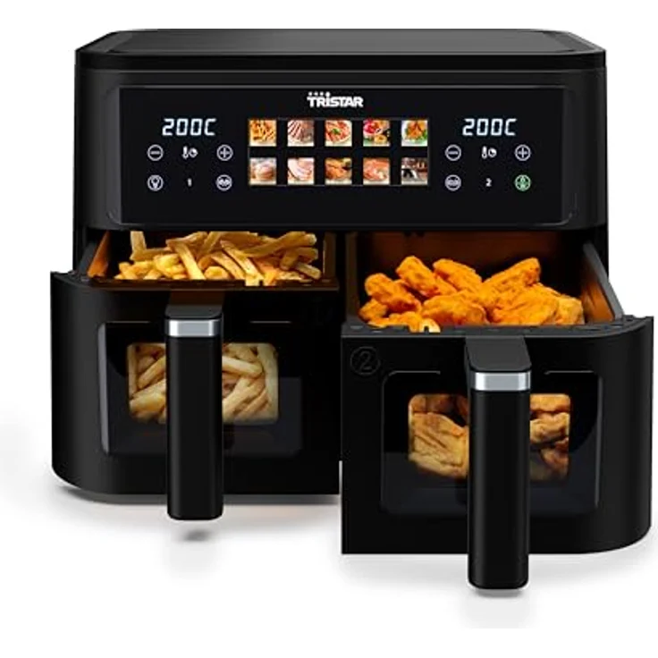 Tristar Fritteuse FR-9075, Doppel-Heißluftfritteuse mit 9 Litern Kapazität, 2500 Watt Leistung und digitalem Steuerfeld – Bild 2