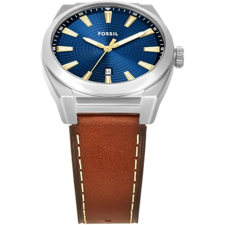 FOSSIL Herren Analog Quarz Uhr FS6115, 42 mm, braunes Lederarmband, blaues Sunray-Zifferblatt, 50 m wasserdicht – Bild 4