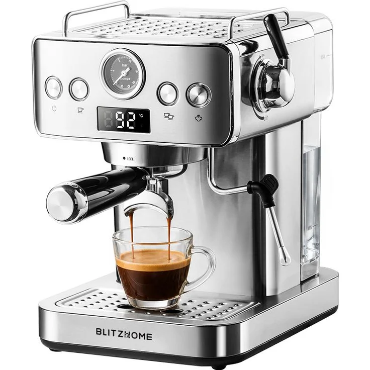 BlitzHome CM-601G, Siebträgermaschine 20 Bar, 1150 W mit PID, Manometer, 51 mm Siebträger und Dampflanze
