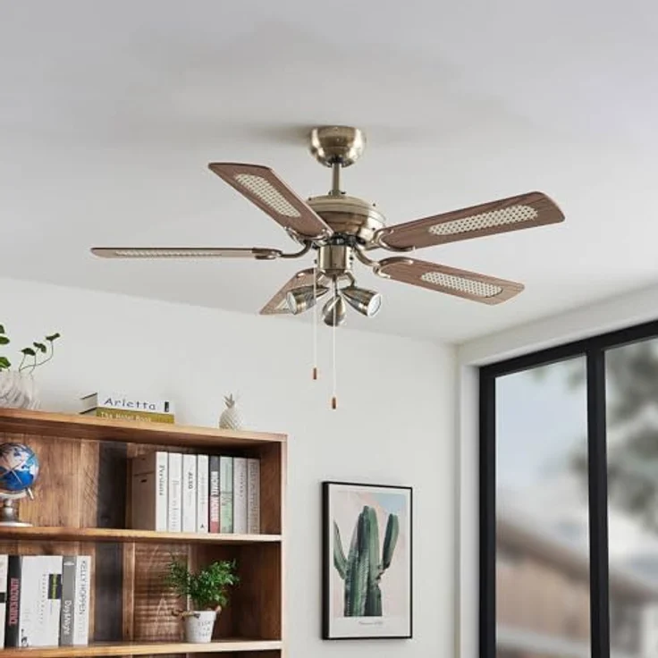 Lucande Deckenventilator mit Lampe 'Anariki' in Gold/Messing aus Metall (3 flammig, GU10) - Ventilator, Wohnzimmerleuchte - Sommer und Winter Schaltung – Bild 2
