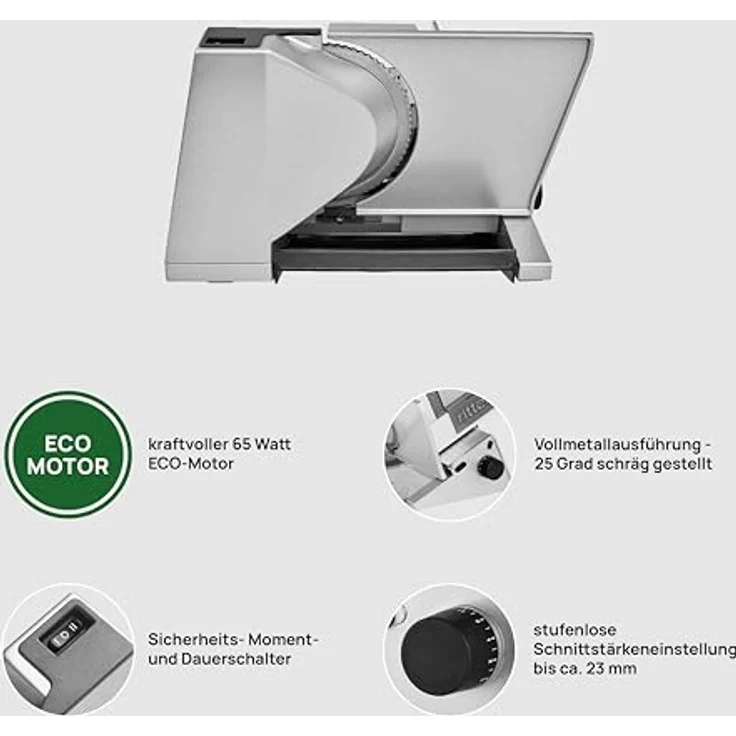 Ritter CONTURA 3 Allesschneider in Vollmetallausführung, 65W, 23 mm Schnittstärke, silber – Bild 3