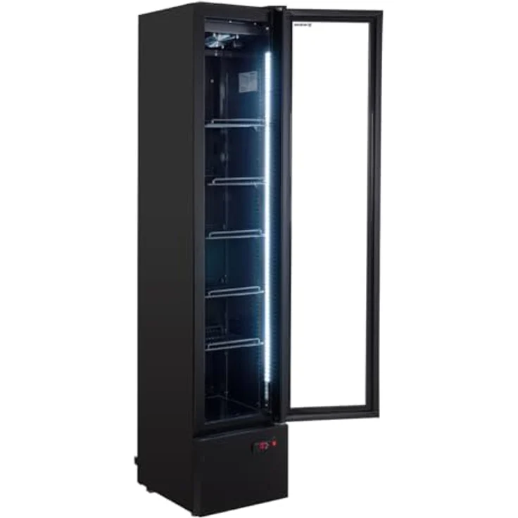 GastroHero Getränkekühlschrank GKS-160 Slim, abschließbarer Flaschenkühlschrank mit Glastür & LED-Beleuchtung, schwarz, 160 Liter, 200.3 cm hoch, 44.8 cm breit – Bild 3