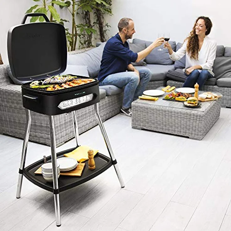 Cecotec PerfectCountry BBQ Elektrischer Grill. Mit Gerätefüßen, Klappbarer Deckel und Schale, RockStone Beschichtung, Fettauffangschale, 43 x 38 cm Grillfläche, Verstellbare Temperatur, 2000 W. – Bild 2