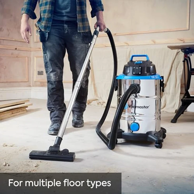 Vacmaster Nasssauger Industriestaubsauger Edelstahl 30L Behältergröße, 230 Air Watt Saugleistung mit Steckdose für Einschaltautomatik mit Elektrowerkzeugen, Blasfunktion und Wasserablassöffnung Beutel – Bild 6