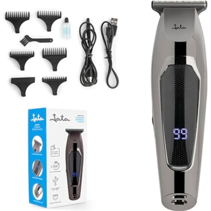 Jata JBCP3310 Haarschneider und Epilierer, Edelstahlklingen, 5 Schneideführungen, 120 Minuten Akkubetrieb, Grau, inkl. Zubehör