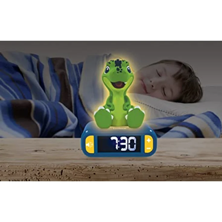 Lexibook RL800DINO, Dinosaurier Nachtlicht-Wecker mit Sounds und Melodien, LCD-Hintergrundbeleuchtung, Schlummerfunktion, Blau/Grün – Bild 5