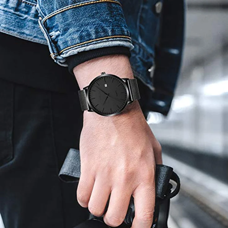 CRRJU Ultra Dünne Herren Uhr, Wasserdichte Armbanduhr mit Schwarz Edelstahlband, Analog Quarz, Business Modell – Bild 2