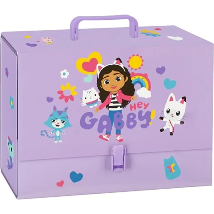 Gabby's Dollhouse A4 Handarbeitskoffer, lila mit stabilem Griff und sicherem Kunststoffclip, 33x25x9,5 cm – Bild 1