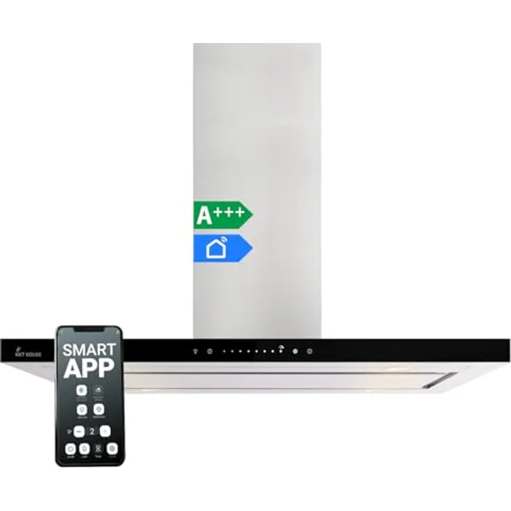 KKT KOLBE Dunstabzugshaube 90cm FLAT-INSEL-6, Deckenmontage mit 9 Leistungsstufen, WLAN-fähig und KKT.Control-App kompatibel, Nachlaufautomatik