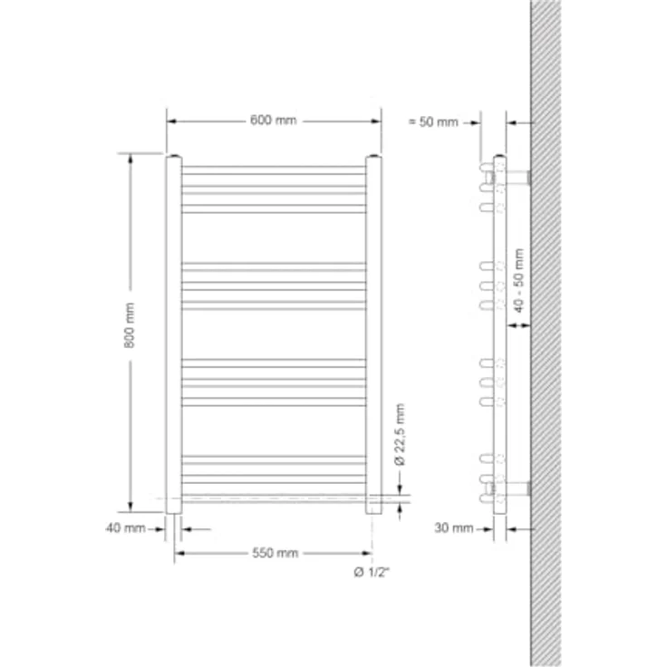 LuxeBath Badheizkörper gebogen, Weiß, 5 x 80 cm, effiziente Wärmeableitung, seitlicher Anschluss, platzsparendes Design – Bild 2