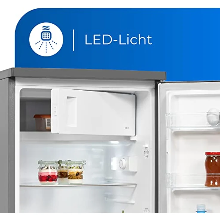 Exquisit Kühlschrank KS16-4-H-010D inoxlook | Kühlschrank mit Gefrierfach freistehend | 120 l Volumen | 4 Sterne Gefrieren | LED-Licht | 55 cm Breite – Bild 3