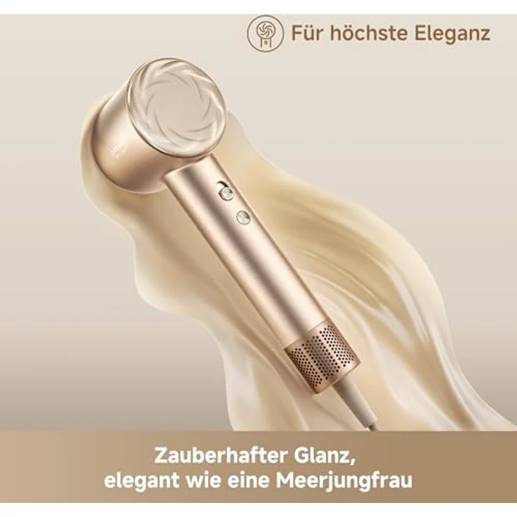 DREAME Hair Glory Mix, High-Speed-Haartrockner mit 3 magnetischen Düsen, NTC-Temperaturregelung, 300.000.000 negative Ionen/cm³, 110.000 U/min Motor, leichtes Design mit 336 g, Gold – Bild 4