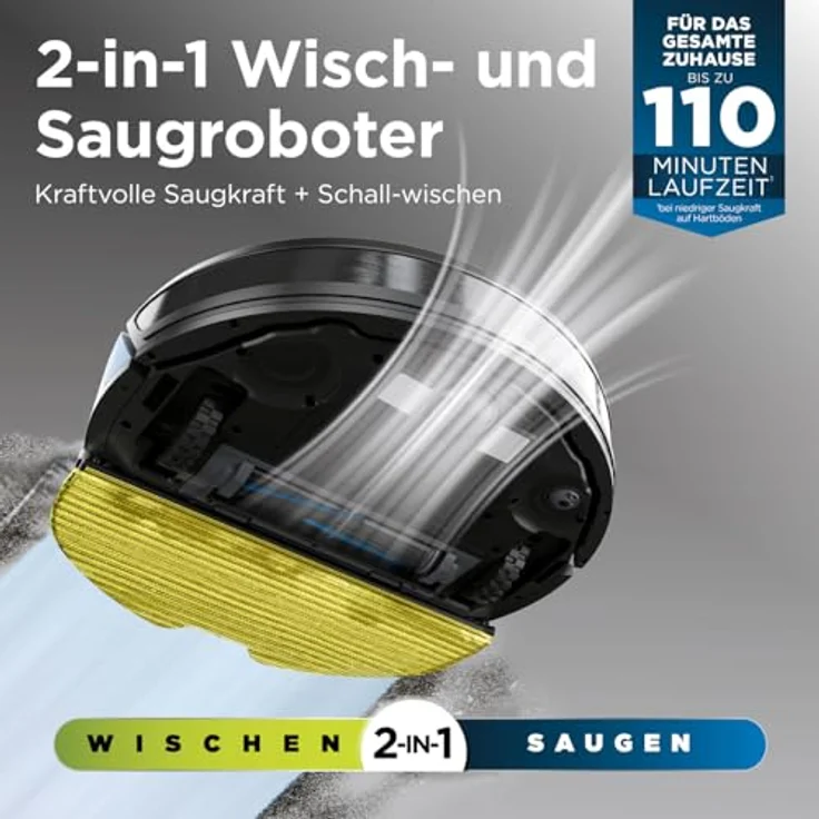 Shark Matrix Plus 2-in-1 RV2620WDEU Wisch- & Saugroboter mit LiDAR-Home Mapping, Matrix- & Kantenreinigung, für Teppich, Hartböden & Tierhaare, Selbstaufladend, Anti-Allergen, WiFi/App/Alexa, Schwarz – Bild 2