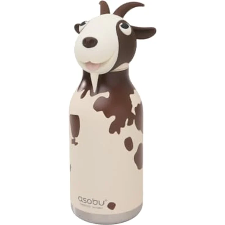 Asobu Bestie Kindertrinkflasche mit Strohhalm, isolierte Edelstahlflasche 420ml mit Ziegenkopf, auslaufsicher & BPA-frei, spülmaschinenfest – Bild 1