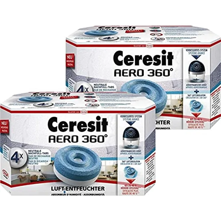 Henkel Ceresit AERO 360 Nachfüller, Luft-Entfeuchter-Tabs, 4x450g, 2er Pack