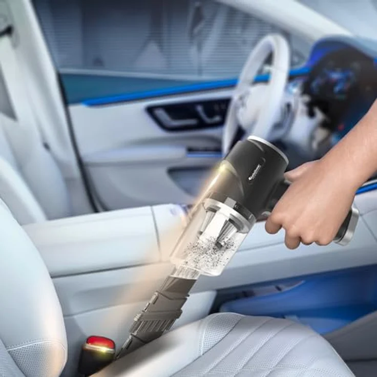 TurboTronic By Z-LINE Akku Staubsauger 5KPA Handstaubsauger mit 47k RPM Gebläse kabellos 0,15 L beutellos Fugendüse für Auto Büro Haus (Schwarz) – Bild 5