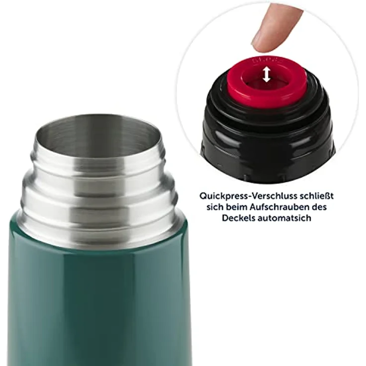 Blumtal® Thermosflasche 350 ml - BPA-freie Thermoskanne für warm&kalt - auslaufsichere Isolierflasche 350ml aus Edelstahl rostfrei - Thermoskanne mit Becher - Thermoskanne Tee 350 ml - Dunkelgrün – Bild 2