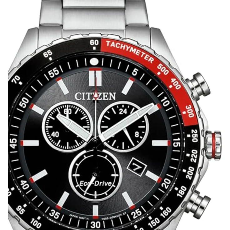 Citizen AT2566-88E Eco-Drive Solaruhr, Herrenuhr Chronograph Edelstahlfarben Schwarz, 43 mm, 10 ATM wasserdicht – Bild 2