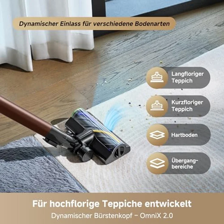 dreame V30 Kabelloser Staubsauger, 330 AW Saugkraft, 90 Minuten Laufzeit, 99,99% Filtration, für Hochflor-Teppiche und Hartböden, entfernt Tierhaare – Bild 3