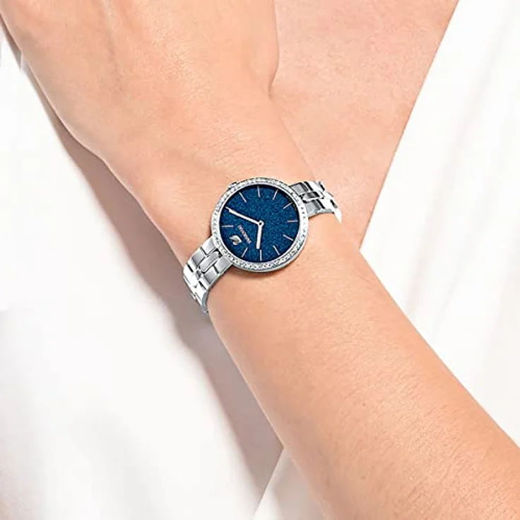 Swarovski Cosmopolitan Uhr, Metallarmband, Blau, Edelstahl - Damenuhr mit faszinierendem Design, funkelnden Swarovski Kristallen und wasserdichter Funktion bis 50 Metern Tiefe – Bild 5