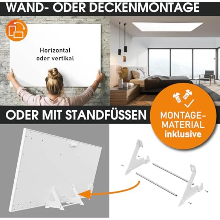 BRAST® Infrarotheizung 1100 Watt | Made in Europe | hoher Wirkungsgrad | Ultraflache Bauweise | IP 1100, Standsystem + Griff – Bild 3