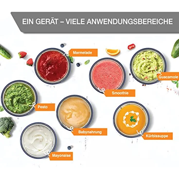 LEBENLANG 1000W Stabmixer Edelstahl - Mit Spritzschutz und 8 Stufen plus Turbo | Hochwertiger Pürierstab Edelstahl und Mixstab | Küche Zauberstab | Hand blender Rührstab Stick - Mixer 1000 watt – Bild 5