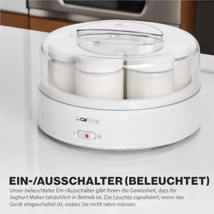 Clatronic JM 3344 Joghurtmaker mit 7 Portionsgläsern (je 160 ml), 1.1 Liter, 14 Watt – Bild 5