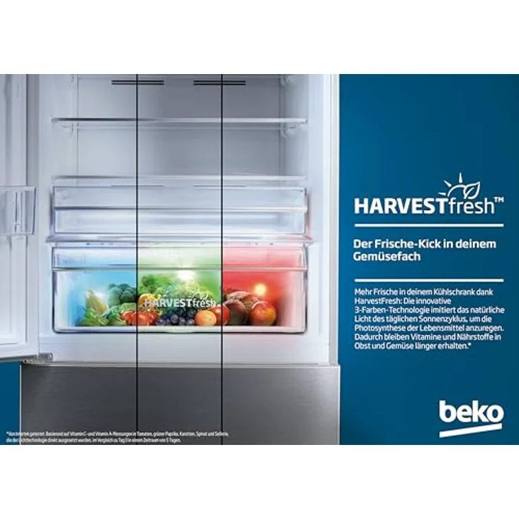 Beko B7RCNE407HG freistehende Kühl/-Gefrierkombination, 355 l Nettovolumen, 249 l Kühlen, 106 l Gefrieren, NoFrost, AeroFlow, HarvestFresh, MultiZone, 3 Gefrierschubladen, Manhattan Gray - Preisvergleich – Bild 2
