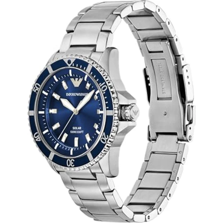 Emporio Armani Solaruhr AR11697, analoge Herrenuhr mit blauem Sunray-Zifferblatt und Edelstahlarmband, solarbetrieben – Bild 2