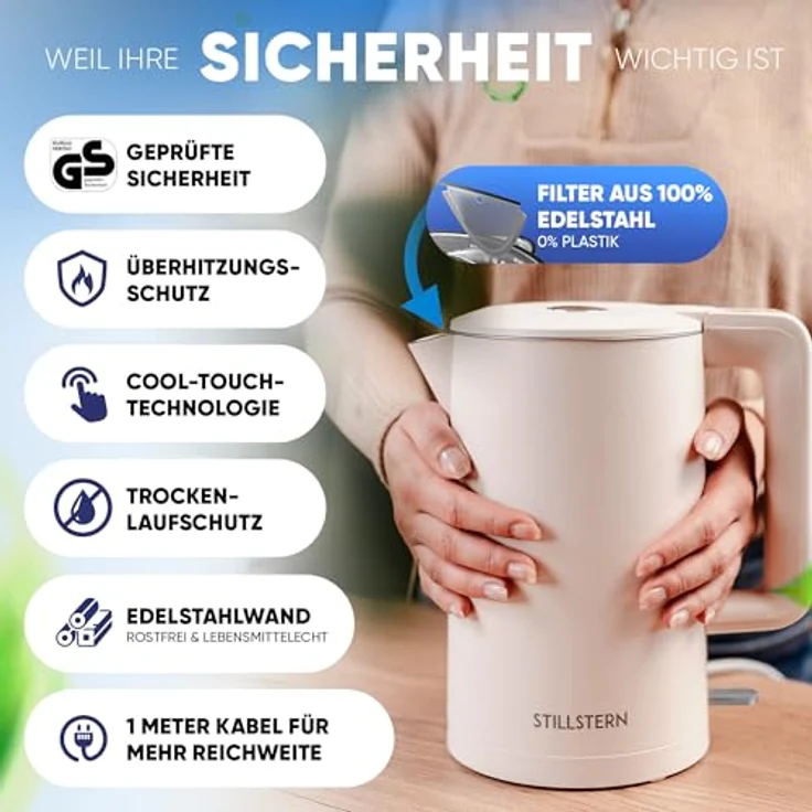 Stillstern Wasserkocher Turbo-Heat "Clarity", 1,7L, 2200W, doppelwandig, Anti-Fingerprint, leise – Bild 3