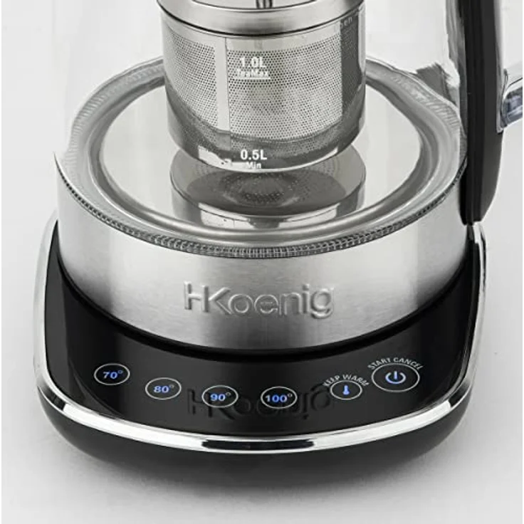 H.Koenig Wasserkocher TI600 Teekocher mit Temperatur-Regelung, 2200 W, Glas & Edelstahl, 1,5 Liter, 4 Temperaturen – Bild 3