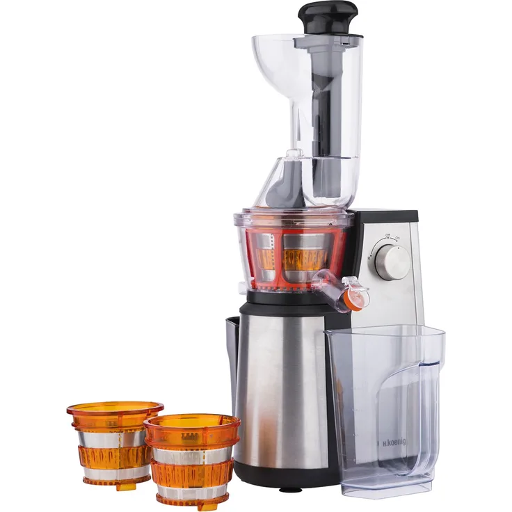 H.Koenig GSX22 Entsafter - 1 L - 3 verschiedene Filter für Sorbet, dicken Saft, dünnen Saft - Tresterbehälter - Spülmaschinenfest - Edelstahl -