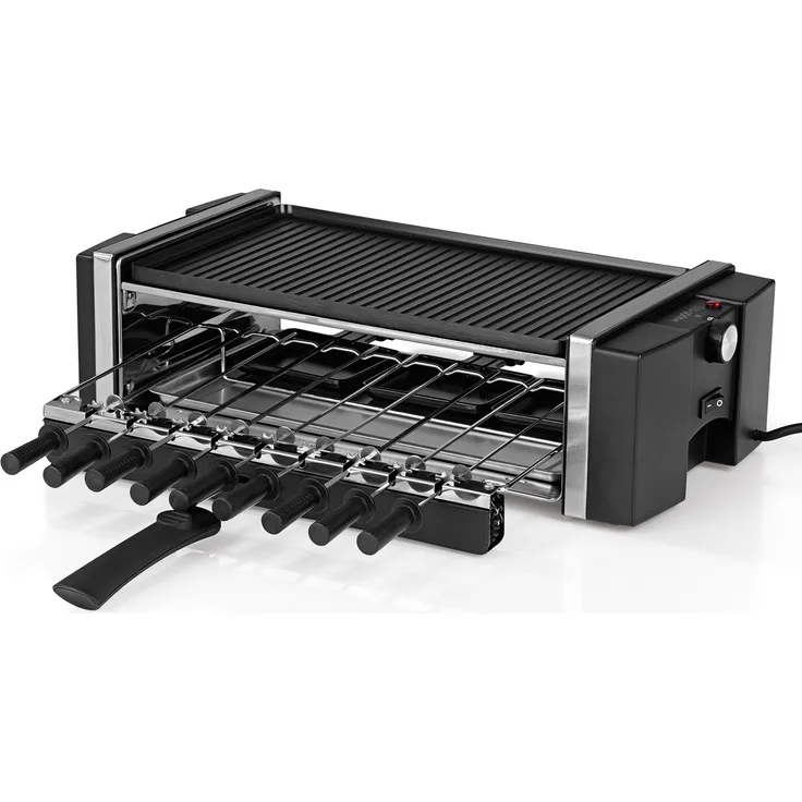 MAXXMEE Multi-Raclette-Grill 3in1 mit Drehspießen, wendbare Grillplatte, 1200W
