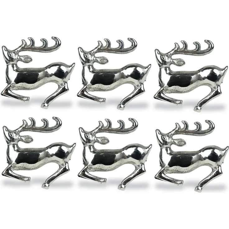 DII Decorative Holiday Napkin Rings, S 6, Silver Stag 6 Count