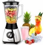 TurboTronic Standmixer, 1200 Watt, 4 Geschwindigkeiten, Edelstahl, inkl. Mixbehälter aus Glas 1,5L, silber