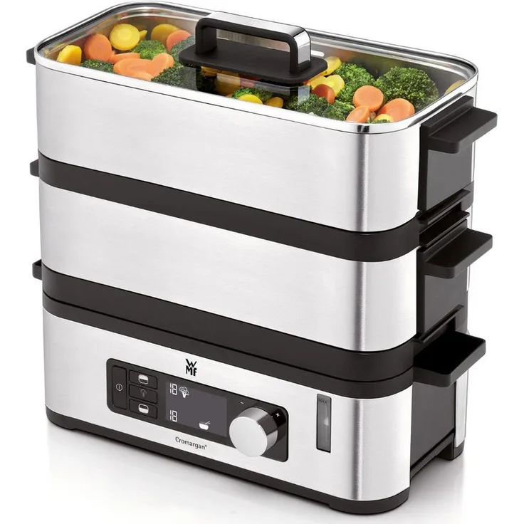 WMF KÜCHENminis Dampfgarer, 2 individuell regulierbare Garräume mit je 2,15 l, Warmhaltefunktion und Aromaverstärker, 900W