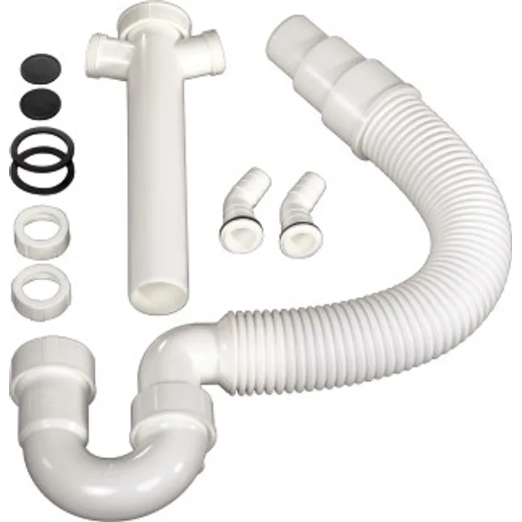 Xavax Flexibler Röhrensiphon (für Küchenspüle, Waschmaschine und Spülmaschine, 1 1-2 Zoll, 2 Siphon-Geräteanschlüsse 1 Zoll (2,54 cm) und 2 Geruchsverschlüsse) weiß