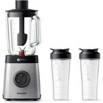 Philips HR3655-00 Standmixer (1400 Watt, ProBlend 6 3D Technologie, 2 Liter Glasbehälter, 2x Trinkbecher, Spülmaschinenfest) edelstahl 