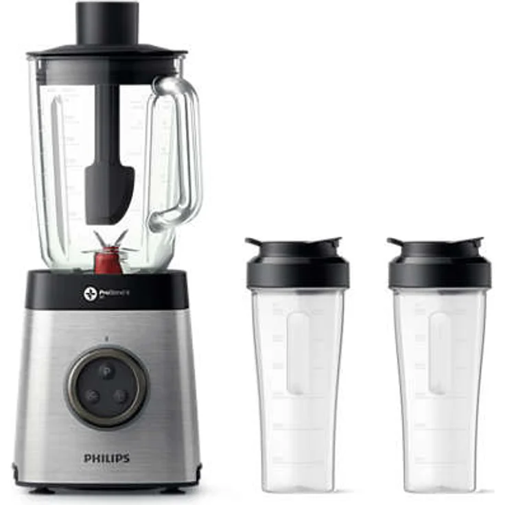 Philips HR3655-00 Standmixer (1400 Watt, ProBlend 6 3D Technologie, 2 Liter Glasbehälter, 2x Trinkbecher, Spülmaschinenfest) edelstahl  – Bild 1