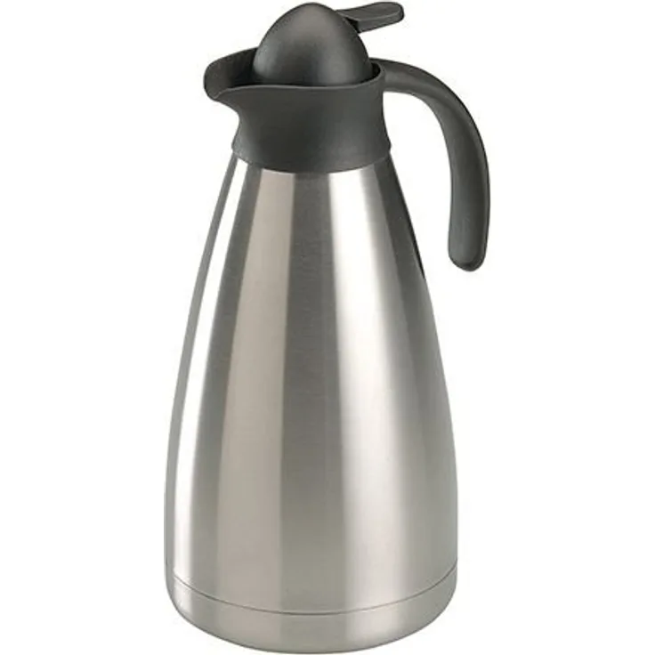 axentia Isolierkanne in Silber, Warmhaltekanne aus doppelwandigem Edelstahl, Kaffeekanne mit Einhand-Ausgießautomatik, Teekanne mit Kunststoff-Griff, Volumen: ca. 2 L