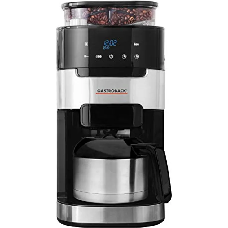 GASTROBACK #42711_S Filterkaffeemaschine Grind & Brew Pro Thermo, integriertes Kegelmahlwerk mit 8 Mahlstufen, Soft-Touch LCD-Display, 1 Liter Thermoskanne