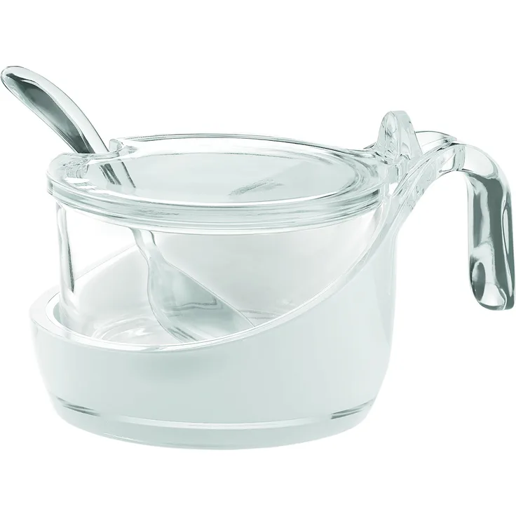 Fratelli Guzzini Vintage, Käsedose Marmeladengläser Zuckerdose mit Löffel, SAN|Glass